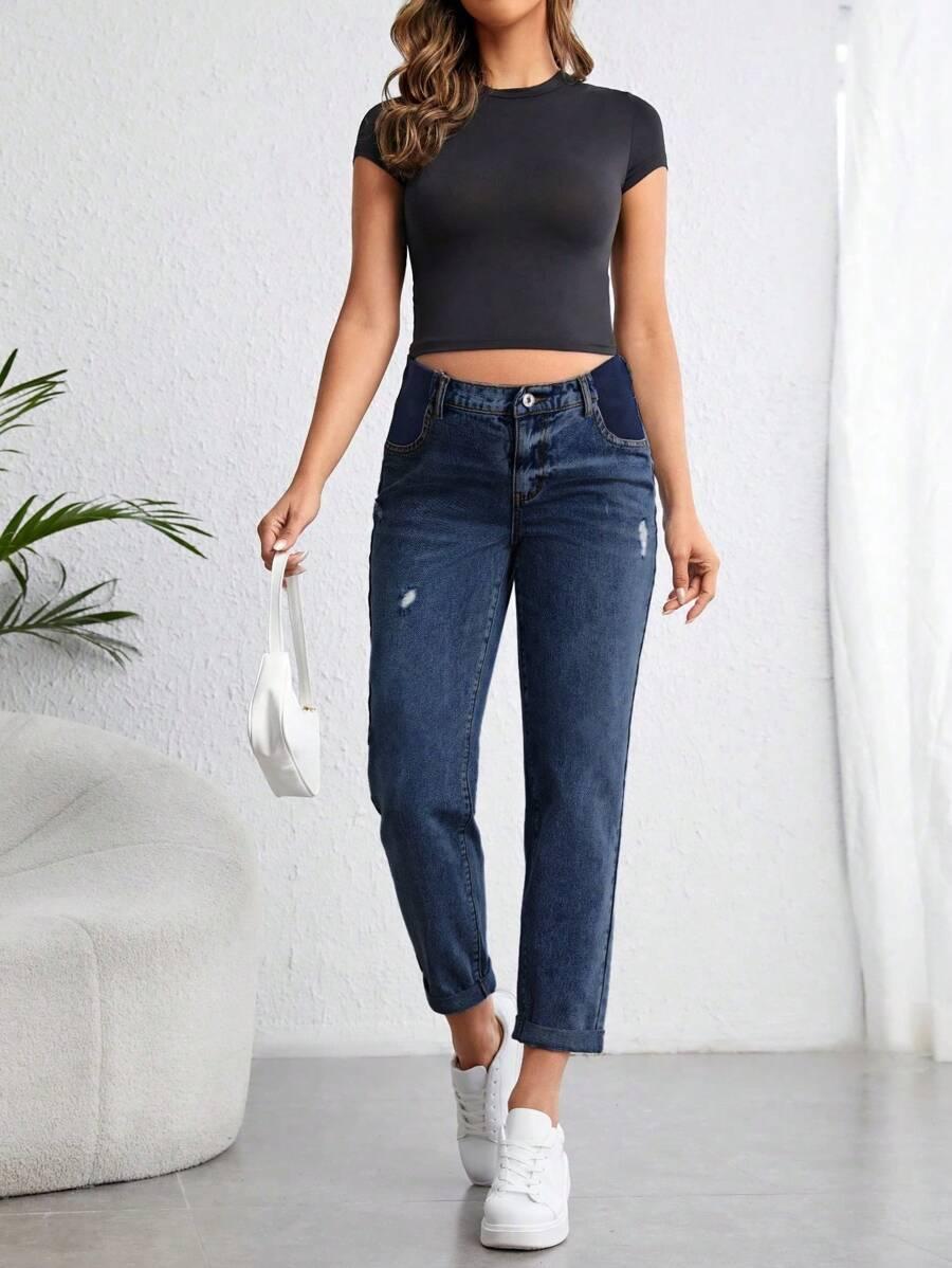 CIĄŻOWE SPODNIE JEANS ripped