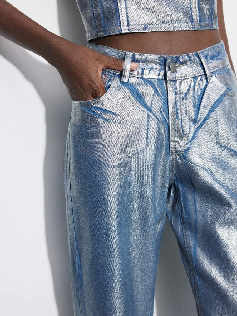 SPODNIE POŁYSK JEANS