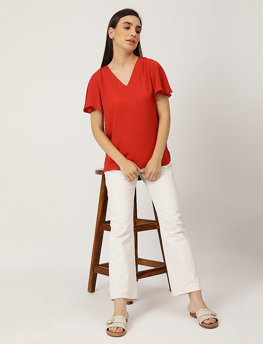 czerwona bluzka dekolt v T41-2466K-P8
