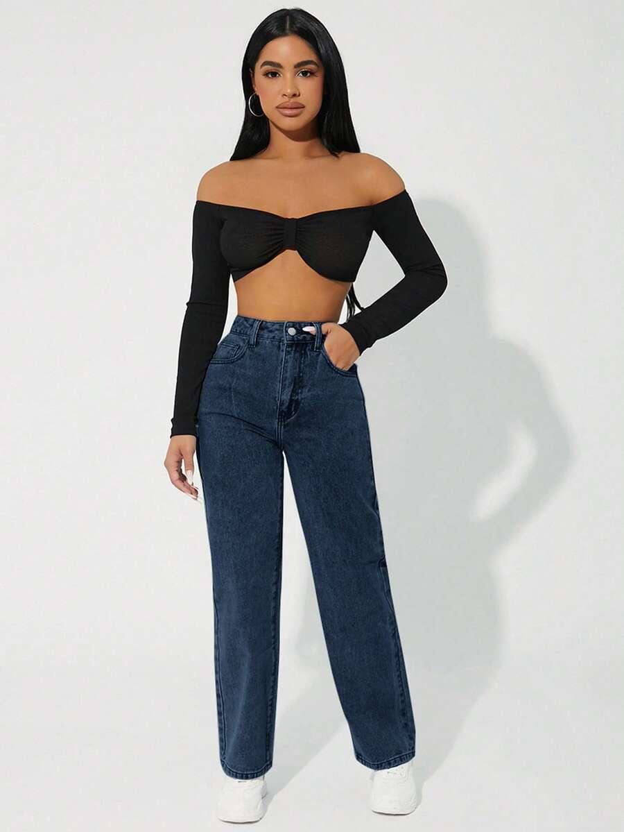 granatowe spodnie jeans 