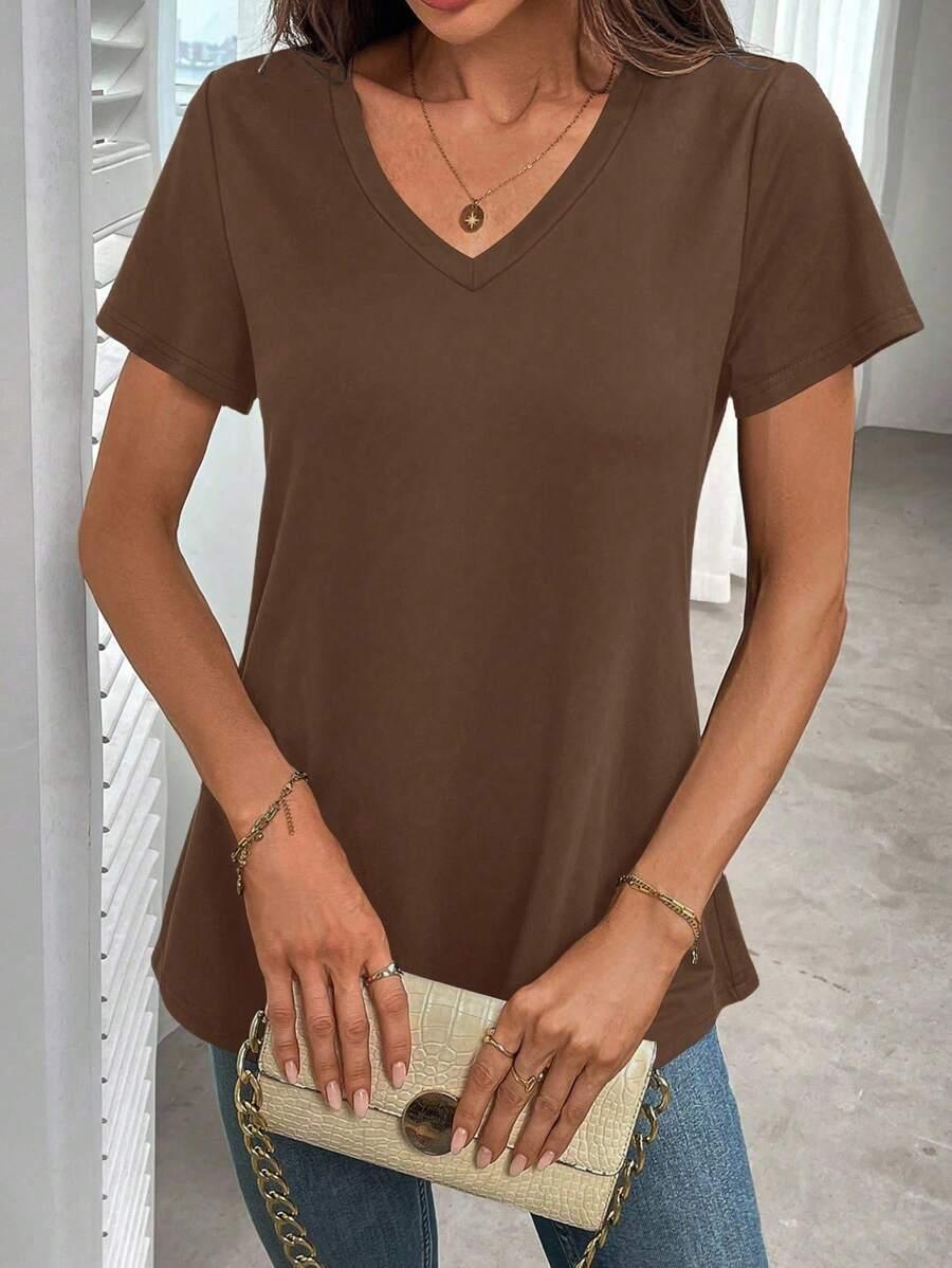 brązowa bluzka v-neck