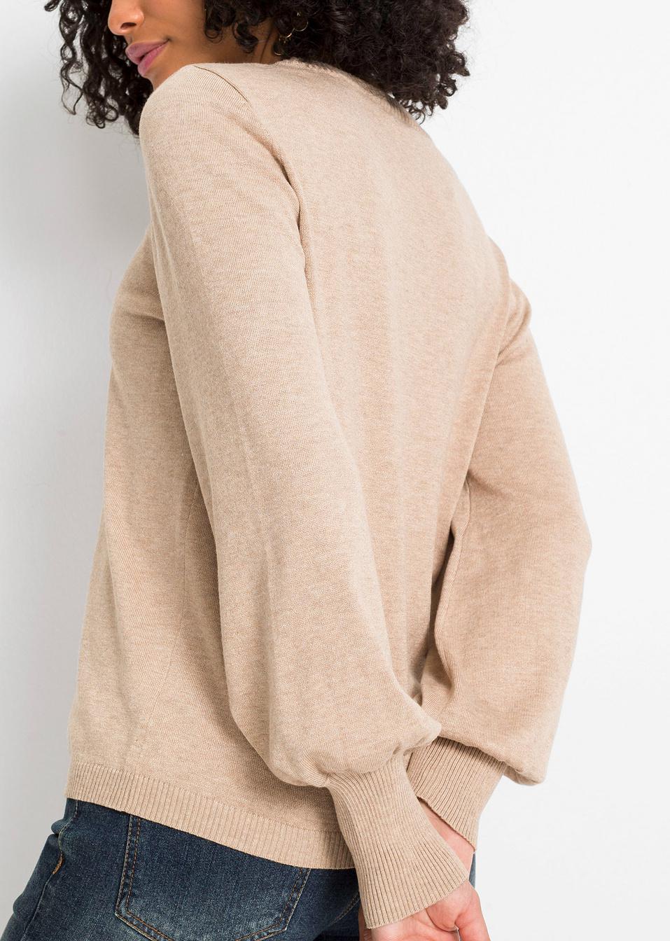 BEŻOWY SWETER OKRĄGŁY DEKOLT