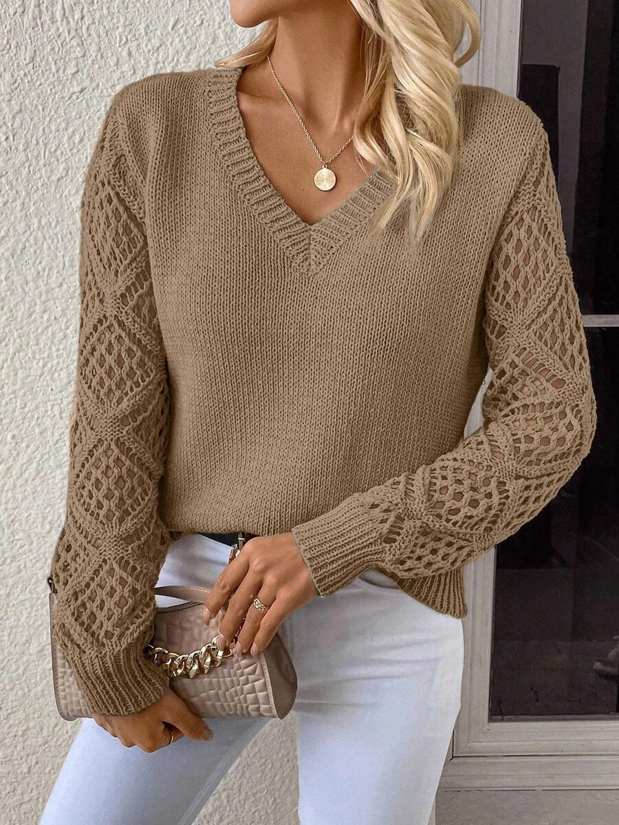 klasyczny sweter długi rękaw v neck 