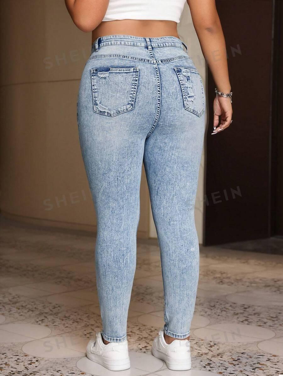 SPODNIE jeans rurki ripped wysoki stan