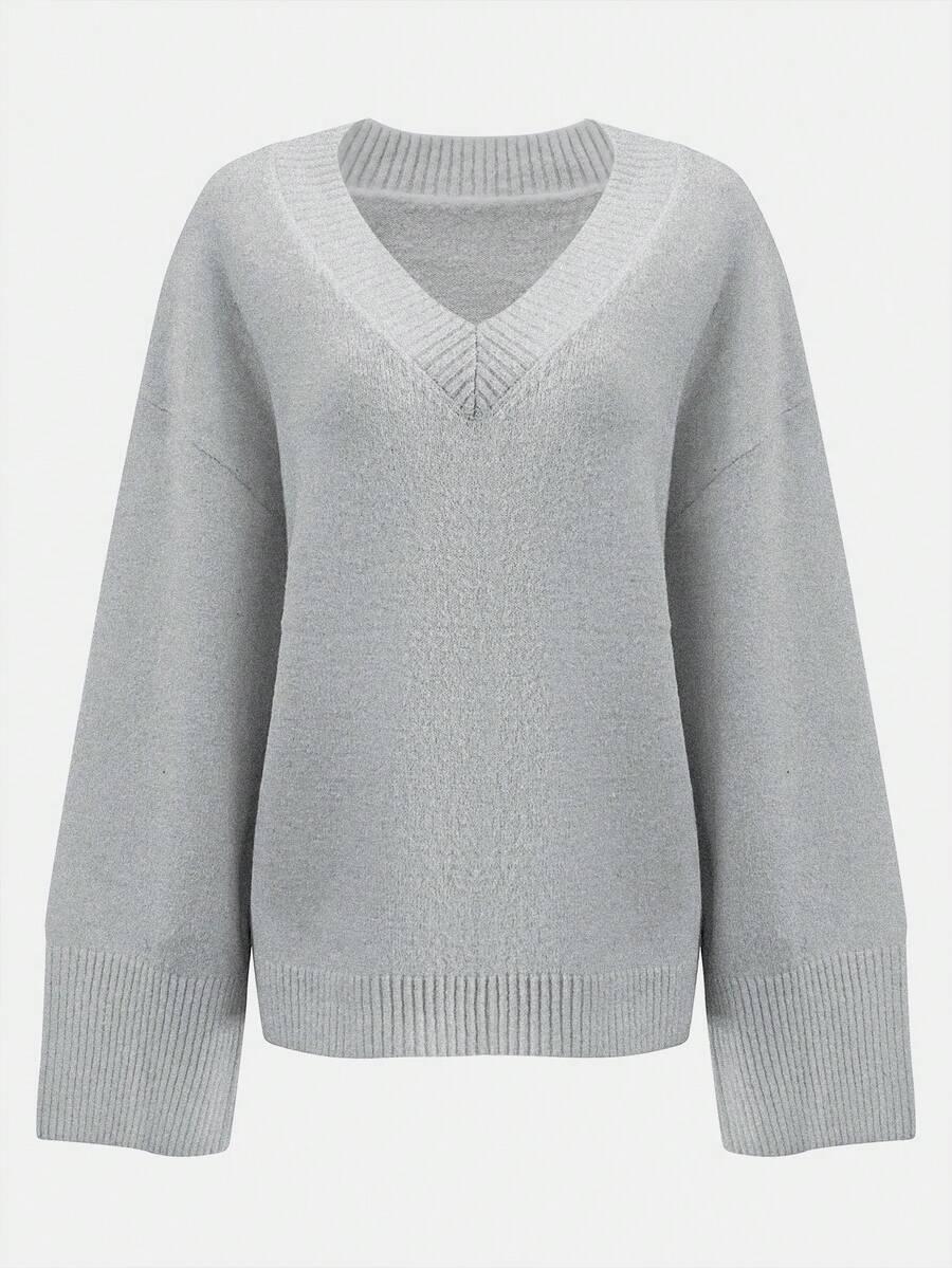 SZARY SWETER V NECK