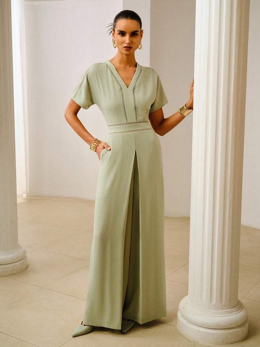 zielony kombinezon v-neck