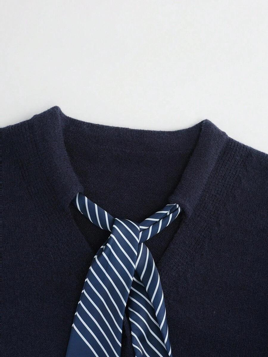 GRANATOWY SWETER OKRĄGŁY DEKOLT