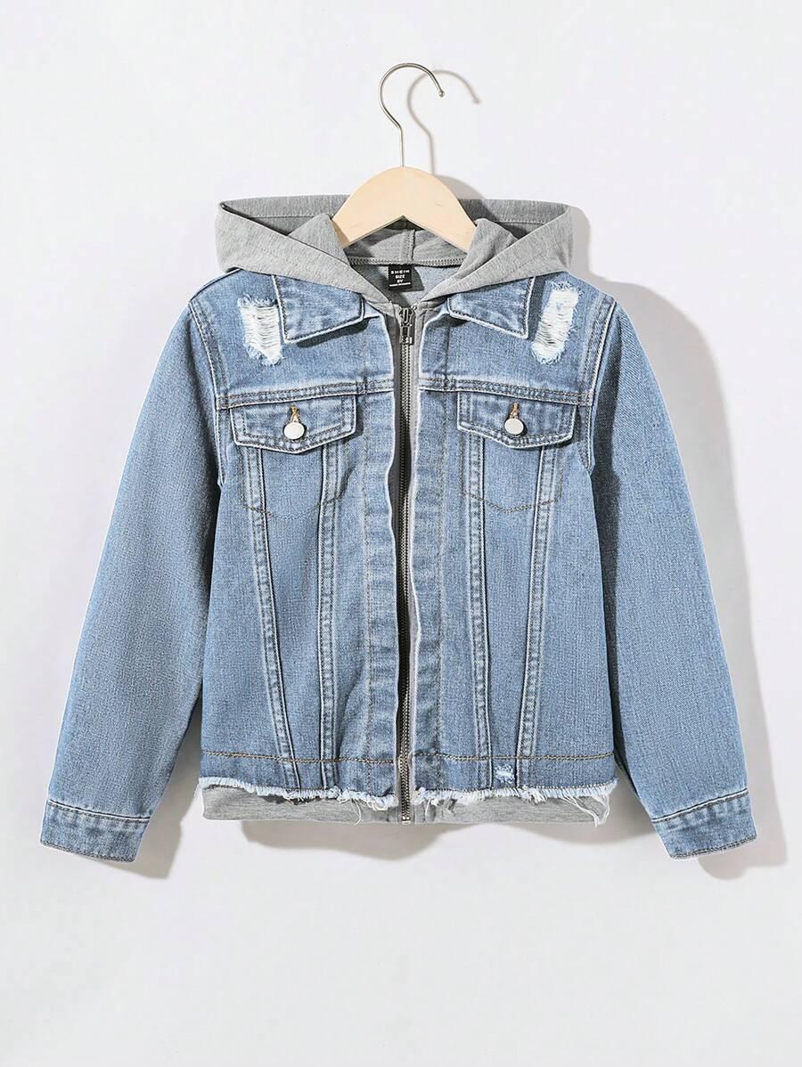 KURTKA Z KAPTUREM JEANS ŁĄCZENIE