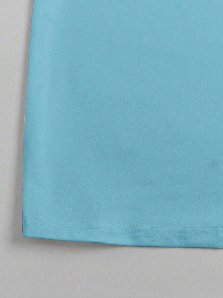 NIEBIESKI T-SHIRT NADRUK NAPISY