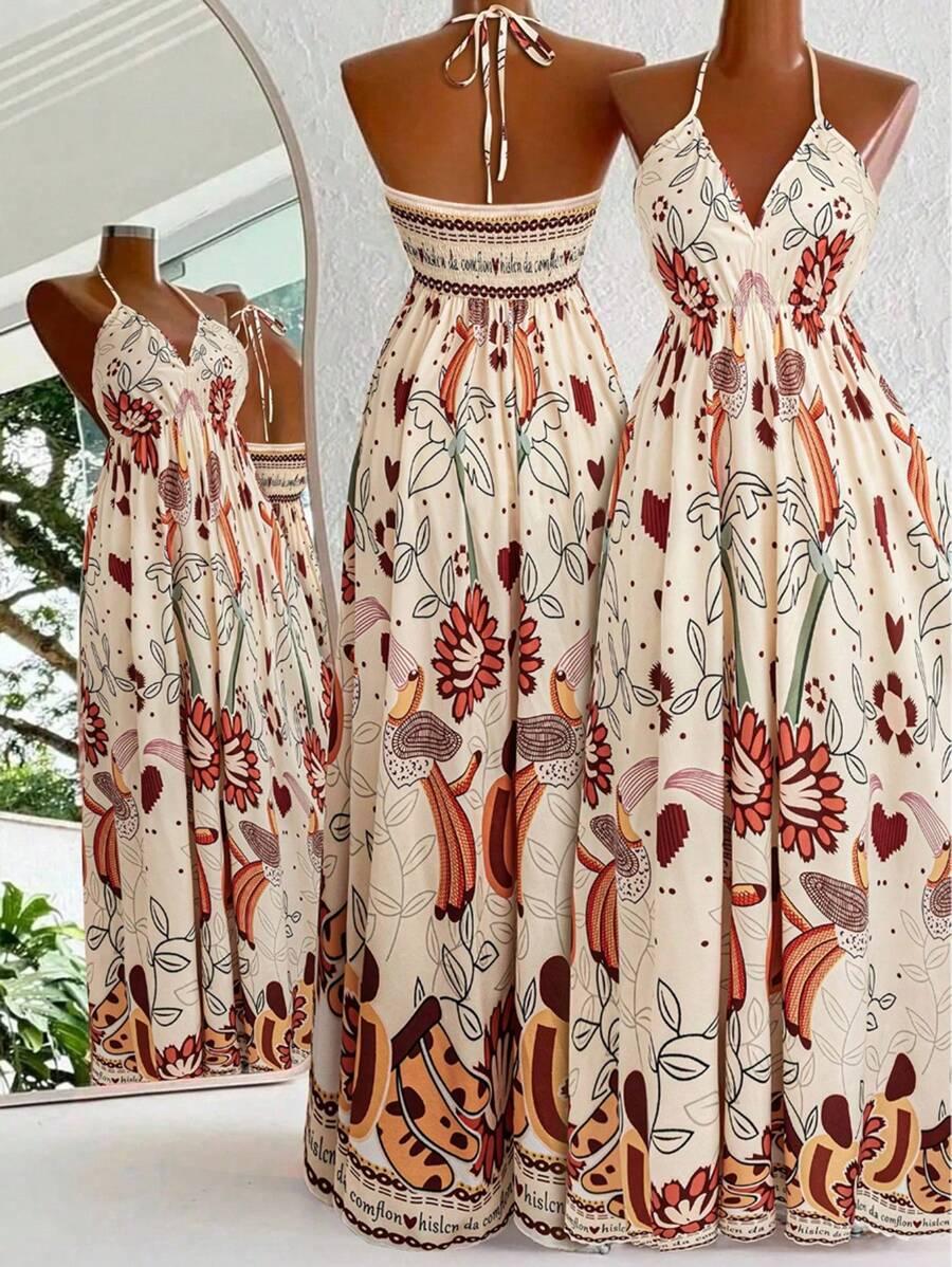 sukienka maxi wiązanie print