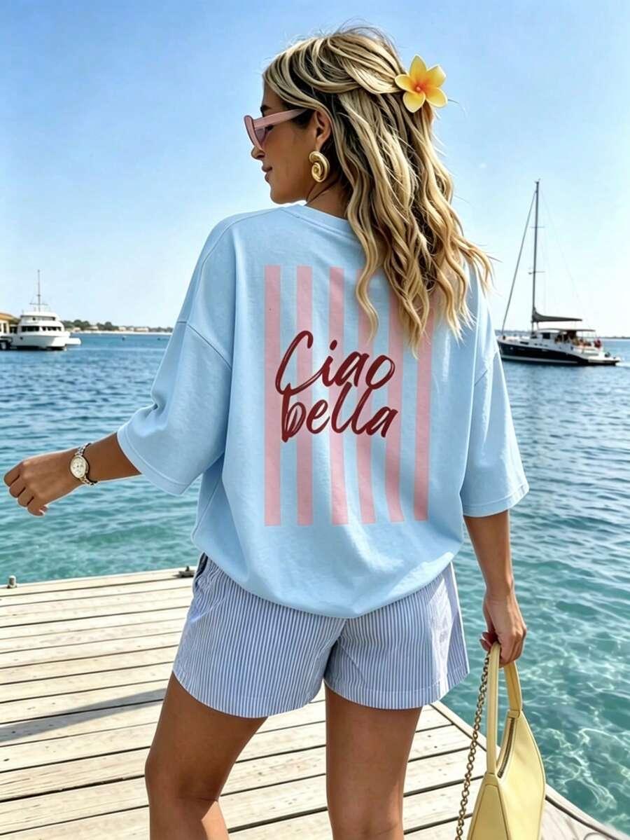 niebieski bawełniany t-shirt print