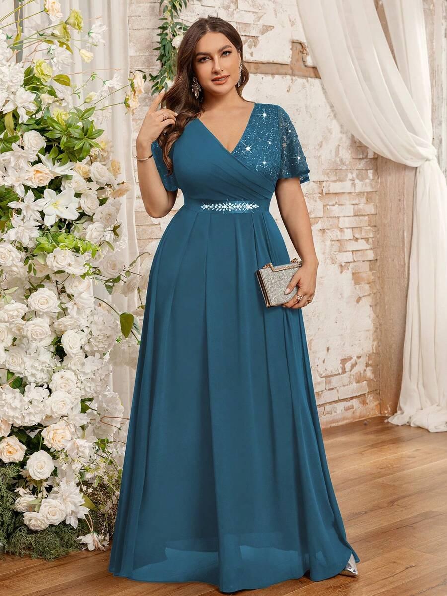 NIEBIESKA MAXI SUKIENKA ZDOBIENIE 