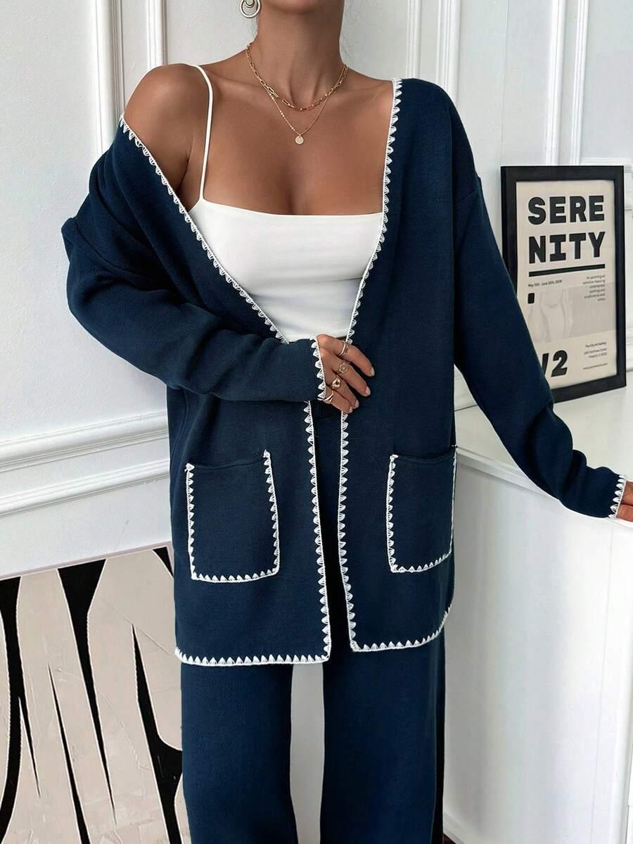 granatowy komplet sweter spodnie