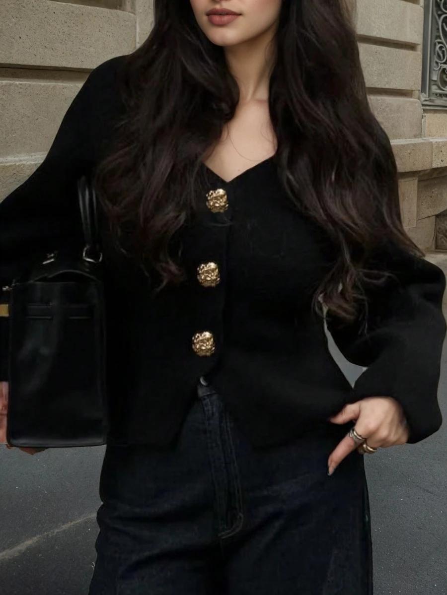 CZARNY SWETER KARDIGAN V NECK