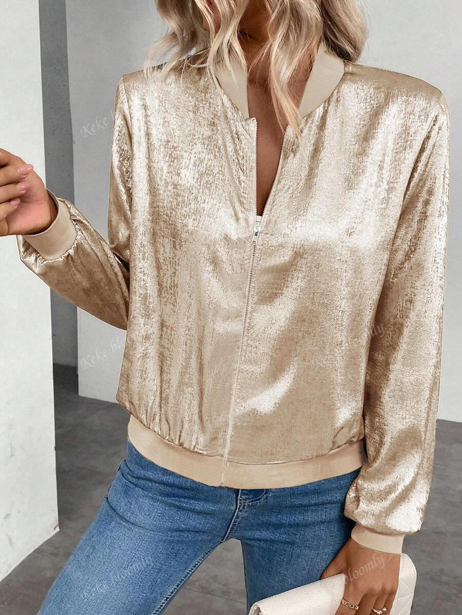 BLUZA ROZPINANA Z BŁYSZCZĄCEGO MATERIAŁU