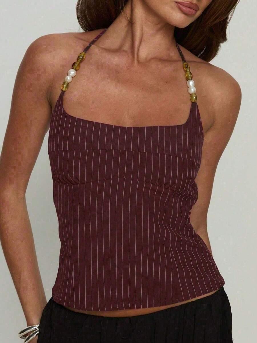 bordowy top w paski