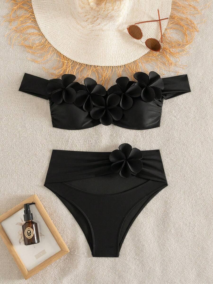 DWUCZĘŚCIOWE BIKINI KWIATY 3D
