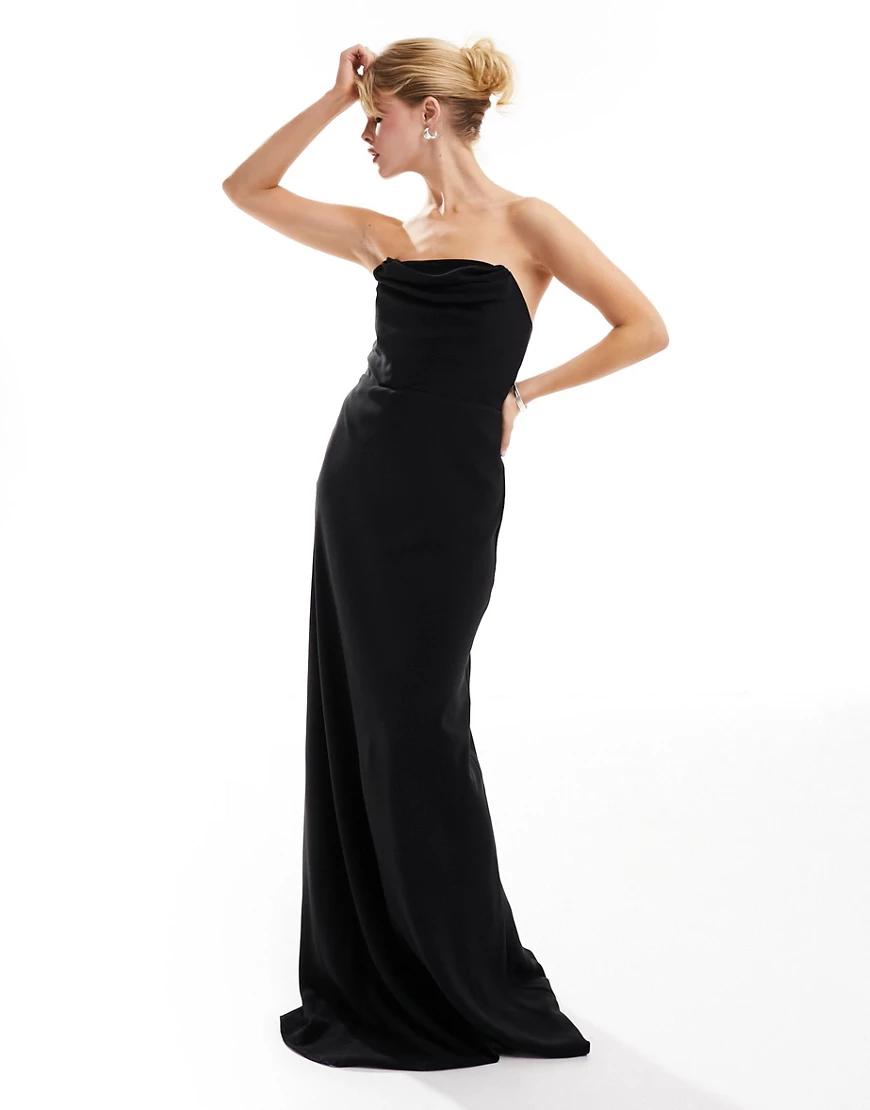czarna marszczona sukienka bez ramiączek maxi gorset