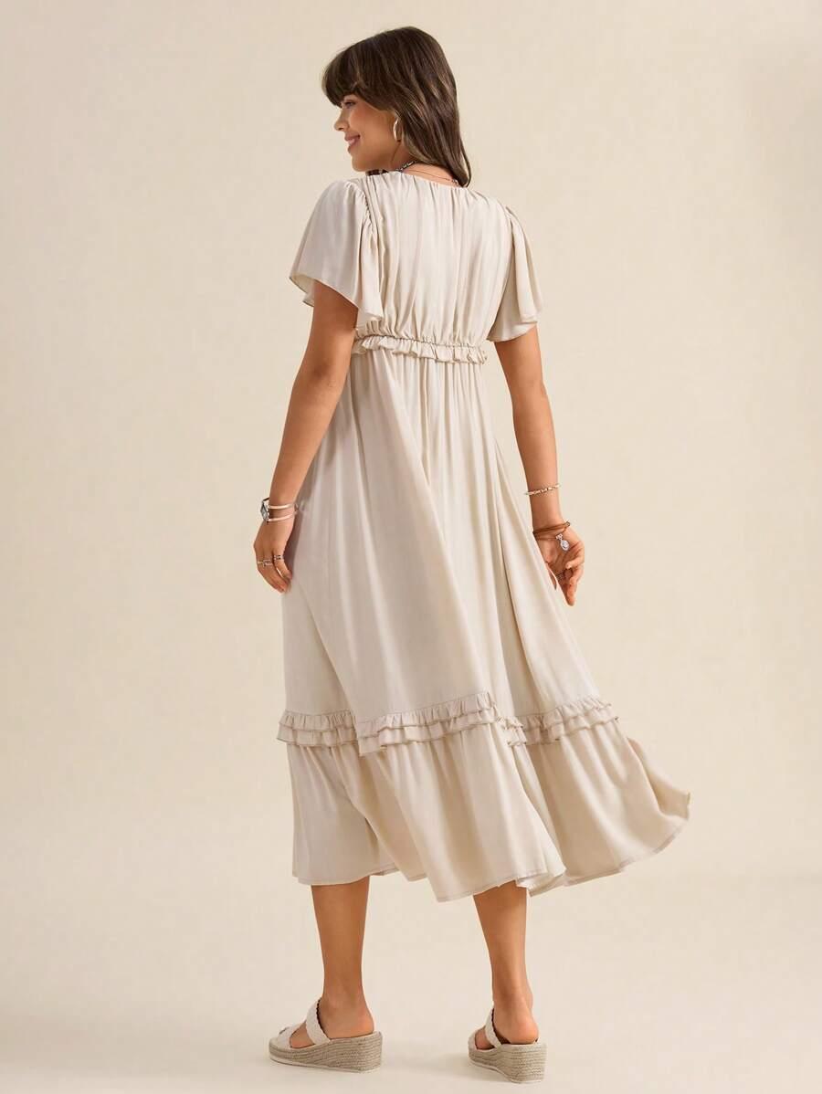 ELEGANCKA SUKIENKA BOHO Z DEKOLTEM V
