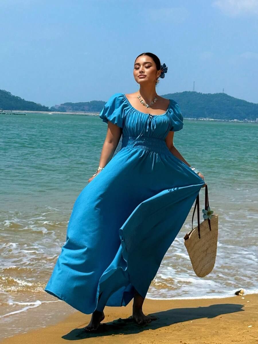 niebieska maxi sukienka