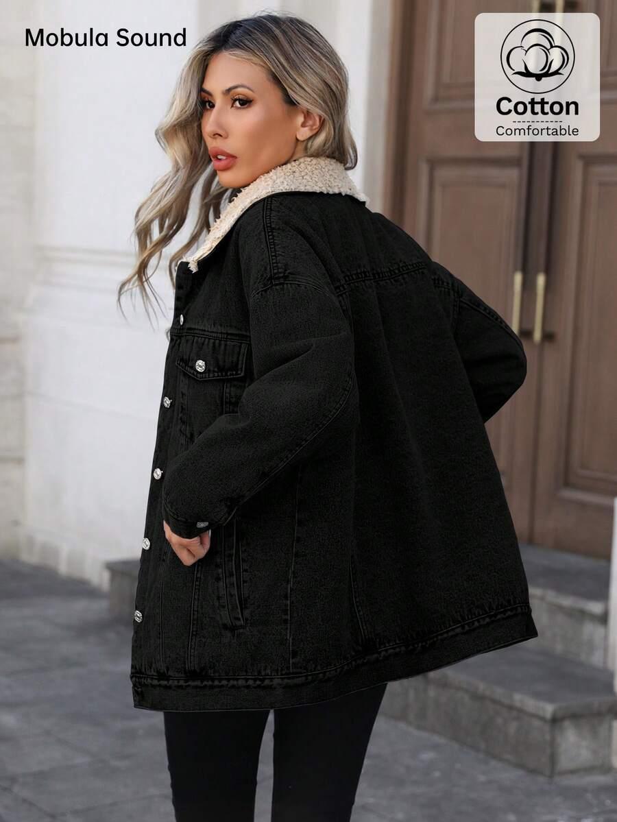 CZARNA JEANSOWA OCIEPLANA KURTKA