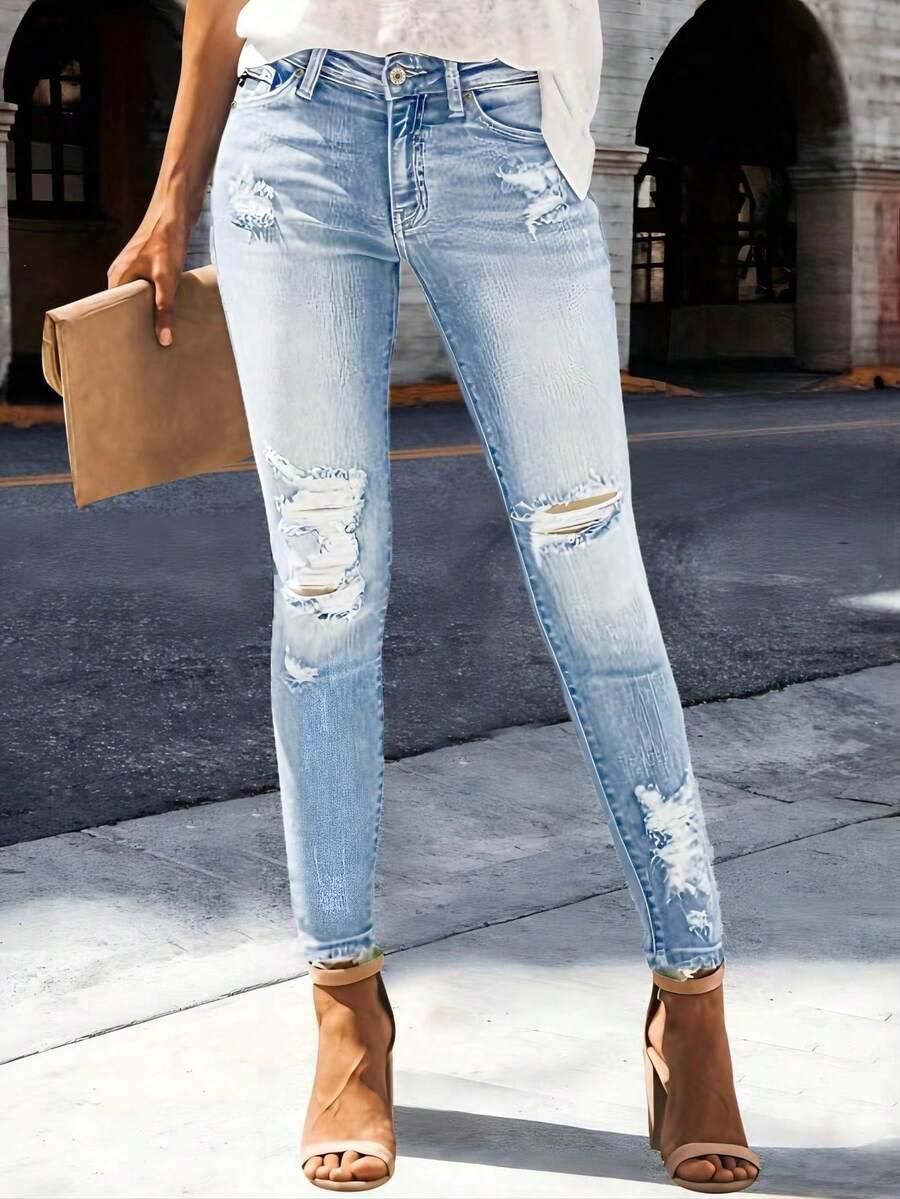 niebieskie spodnie skinny ripped jeans