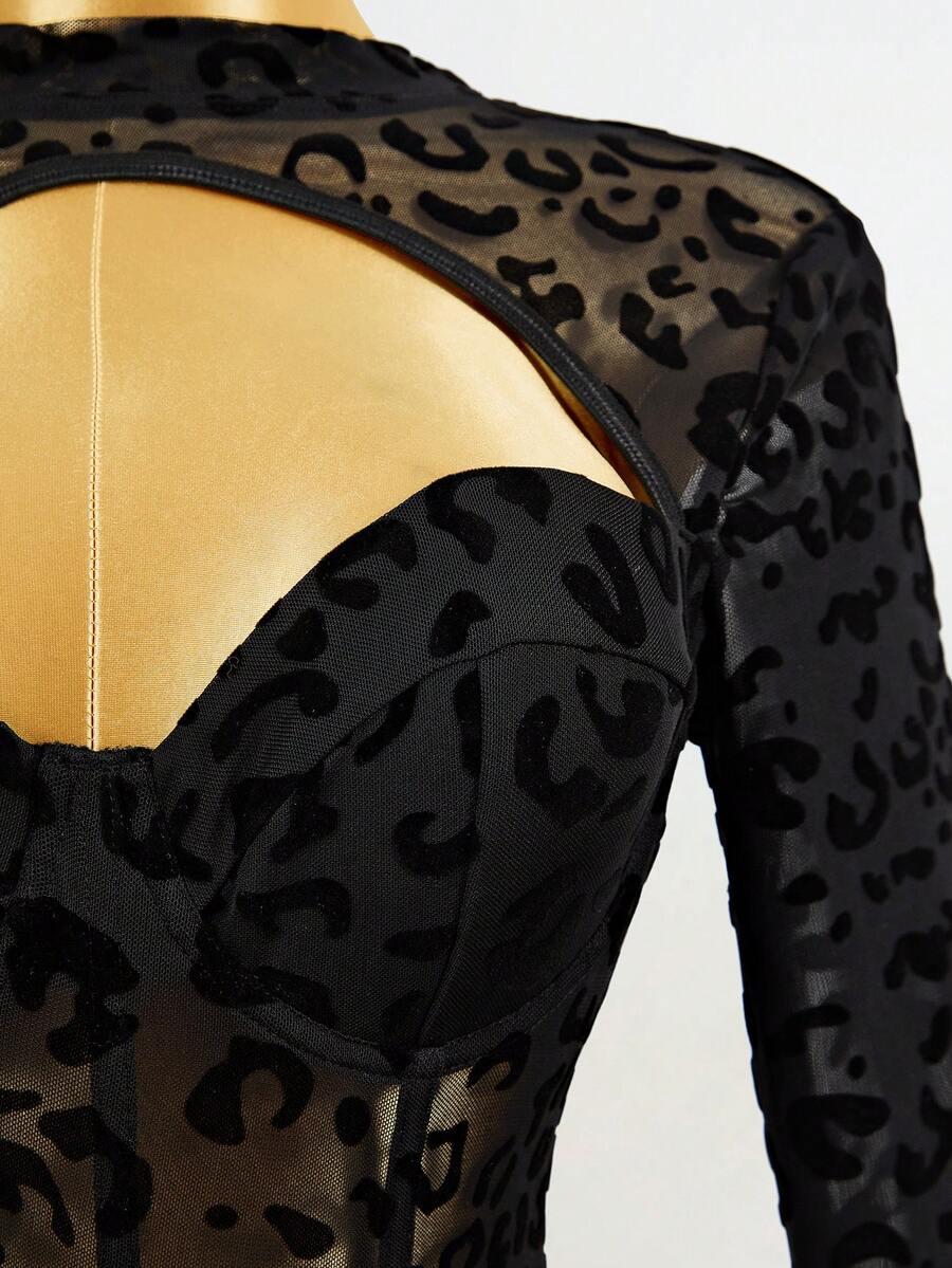 CZARNE BODY Z DŁUGIM RĘKAWEM ANIMAL PRINT 