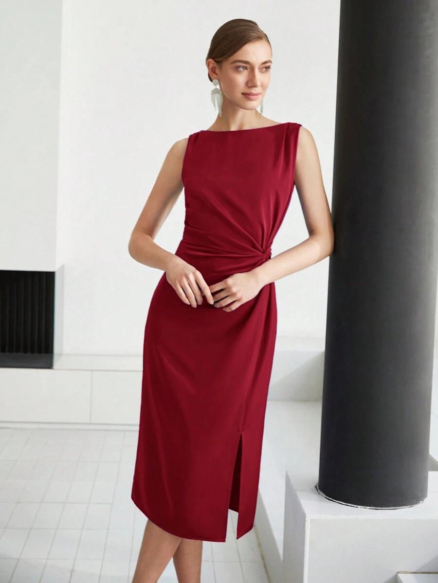 czerwona midi sukienka twist