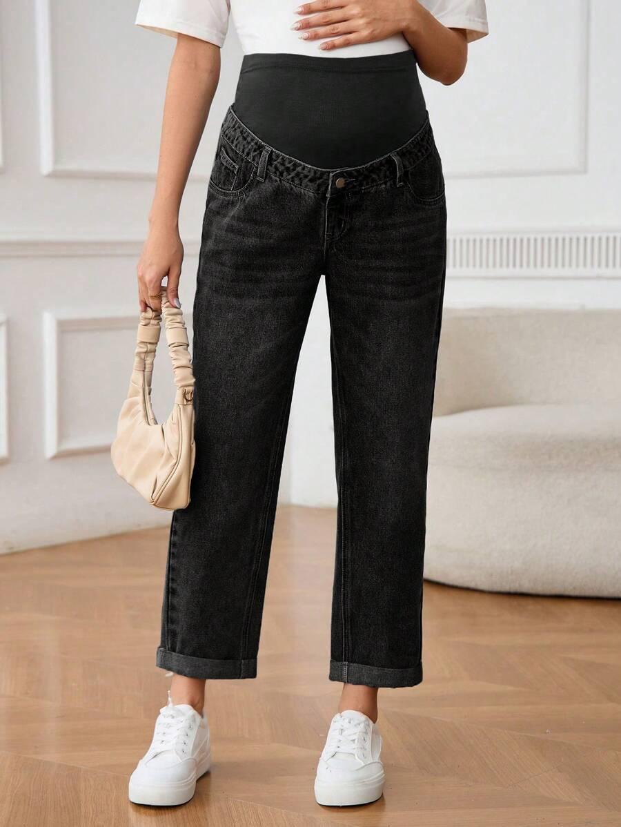 CZARNE CIĄŻOWE SPODNIE JEANS