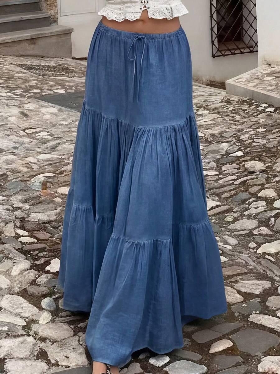 NIEBIESKA MAXI SPÓDNICA JEANS 