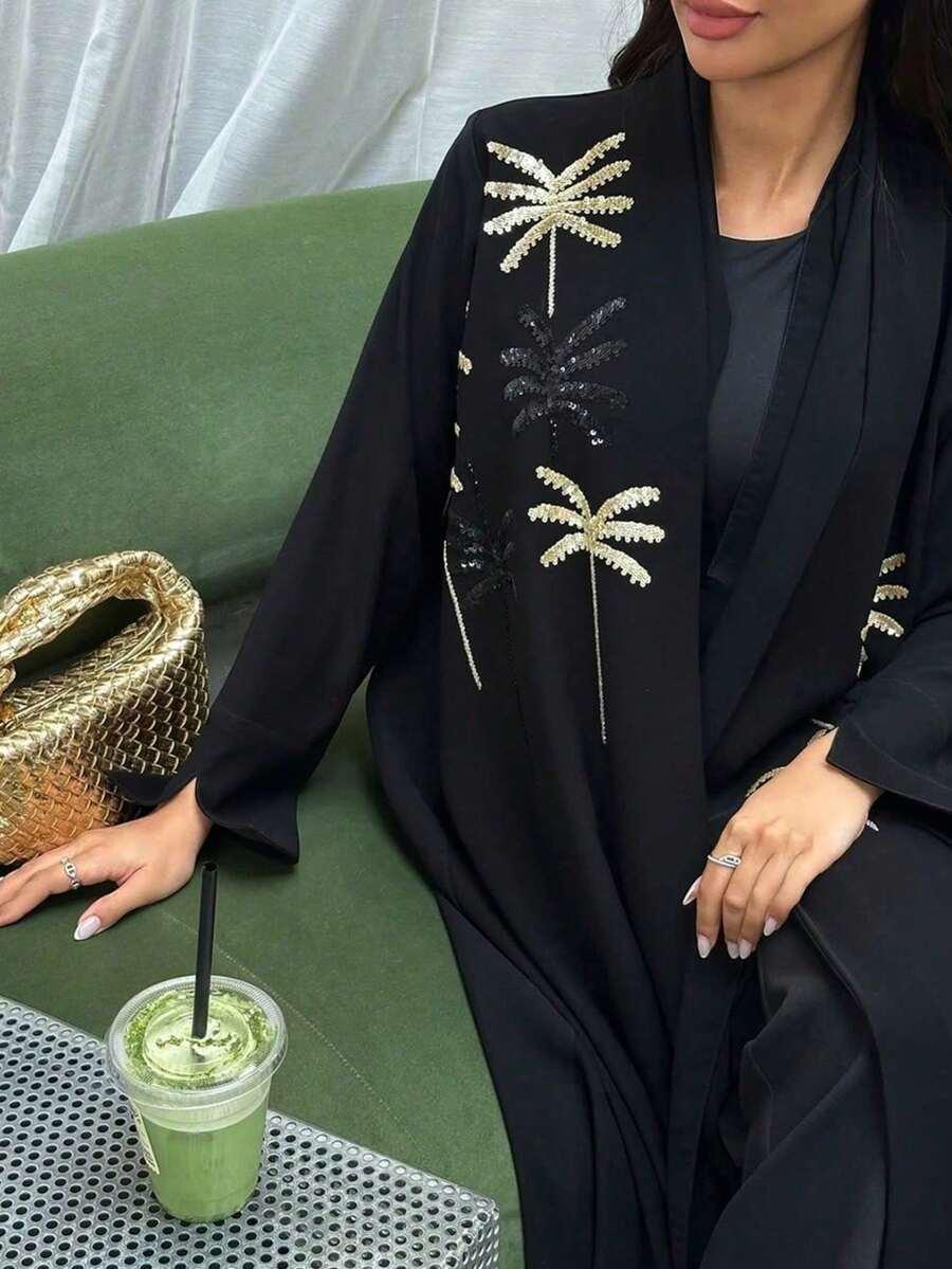 czarna narzutka abaya cekiny