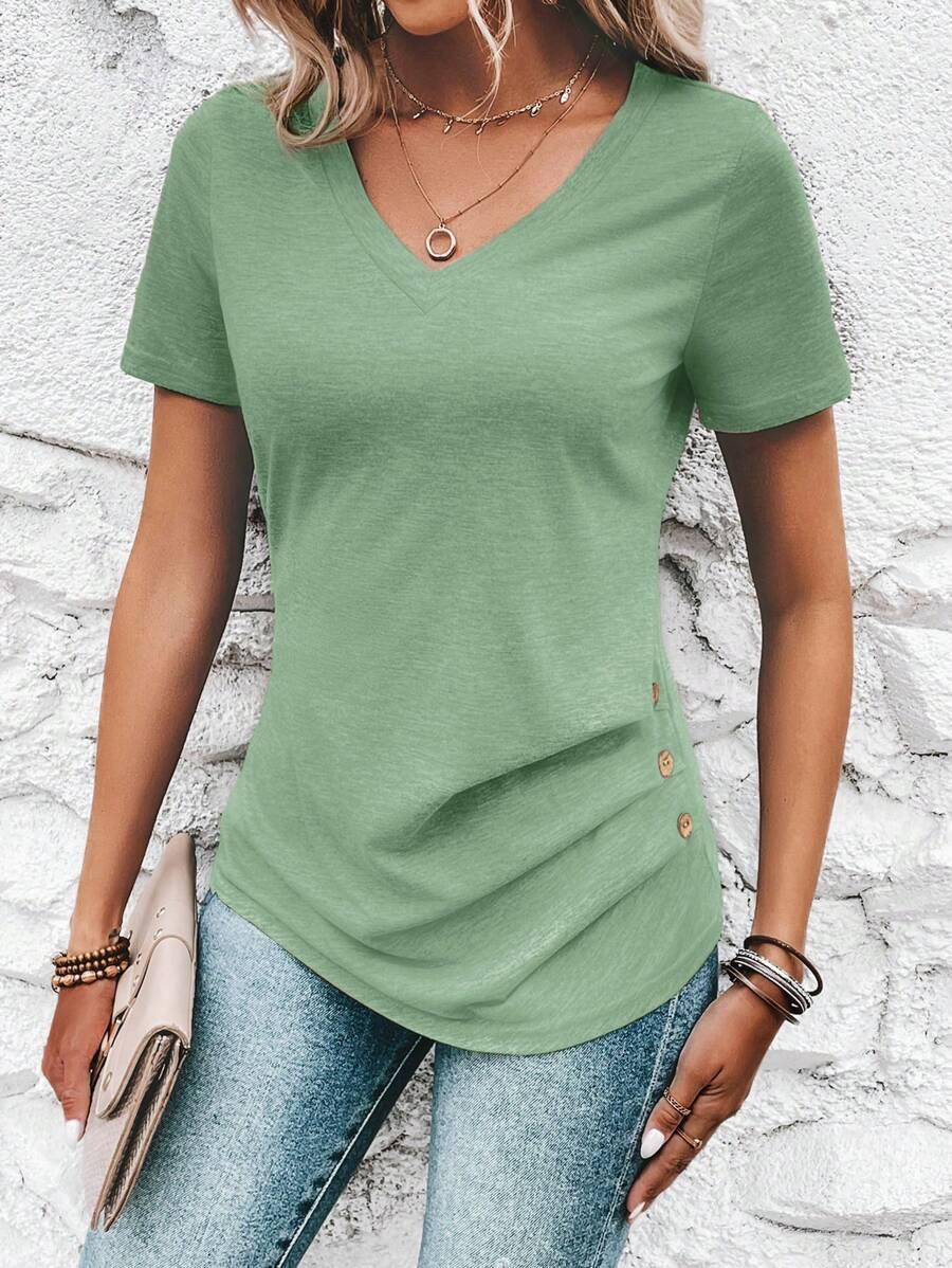 ZIELONY T-SHIRT V-NECK