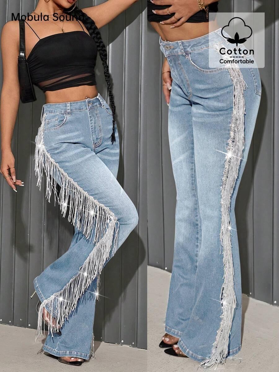 niebieskie spodnie jeans połysk