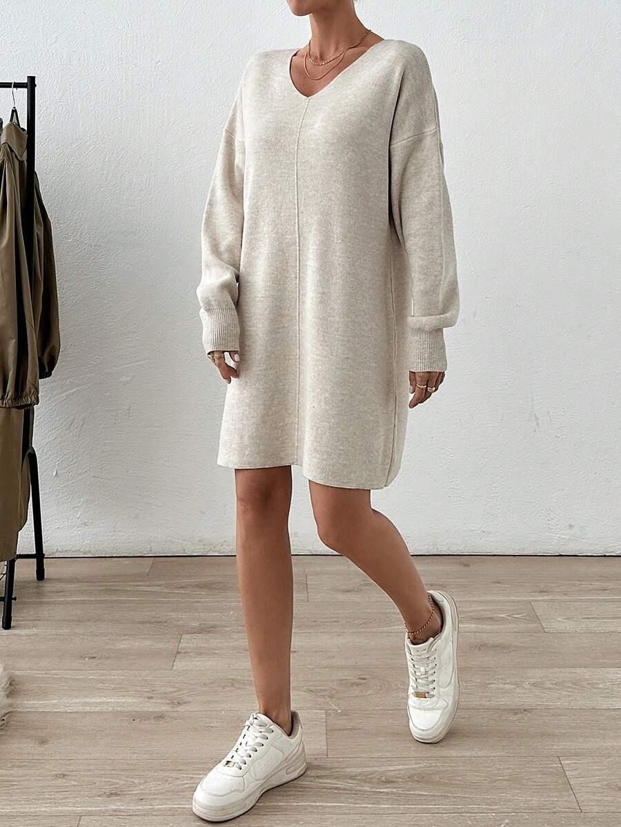 DZIANINOWA MINI SUKIENKA V-NECK