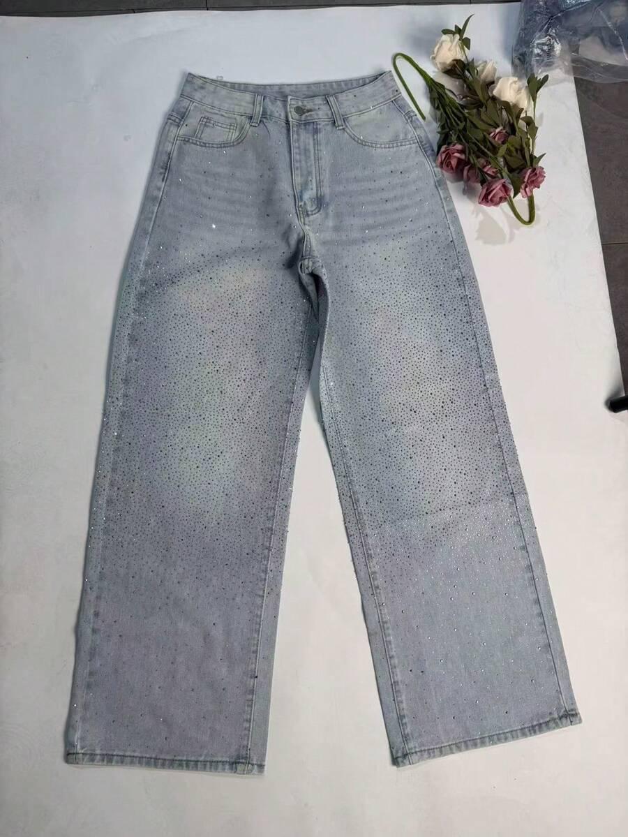 spodnie jeans zdobienie połysk
