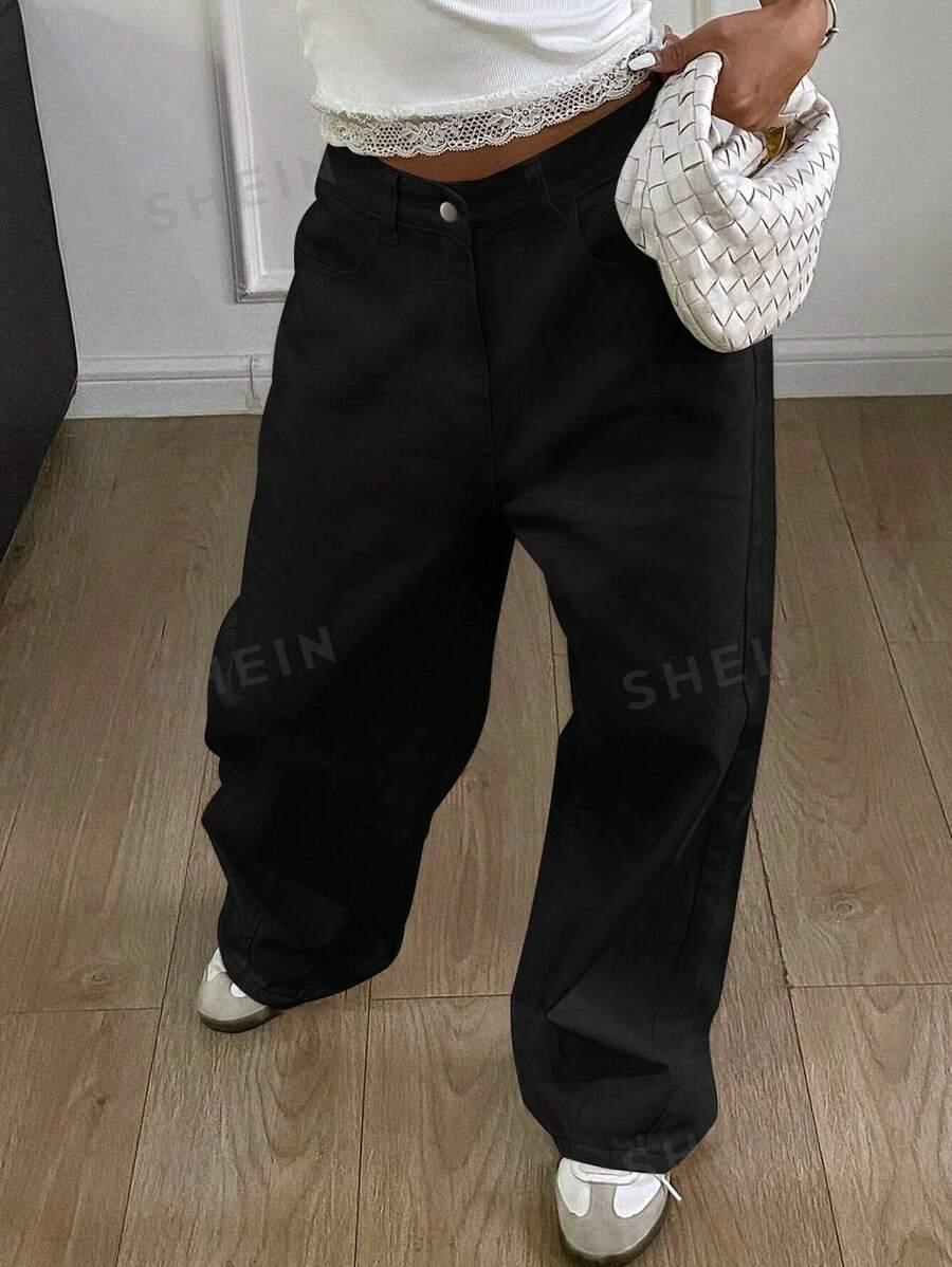 SZEROKIE CZARNE SPODNIE JEANS