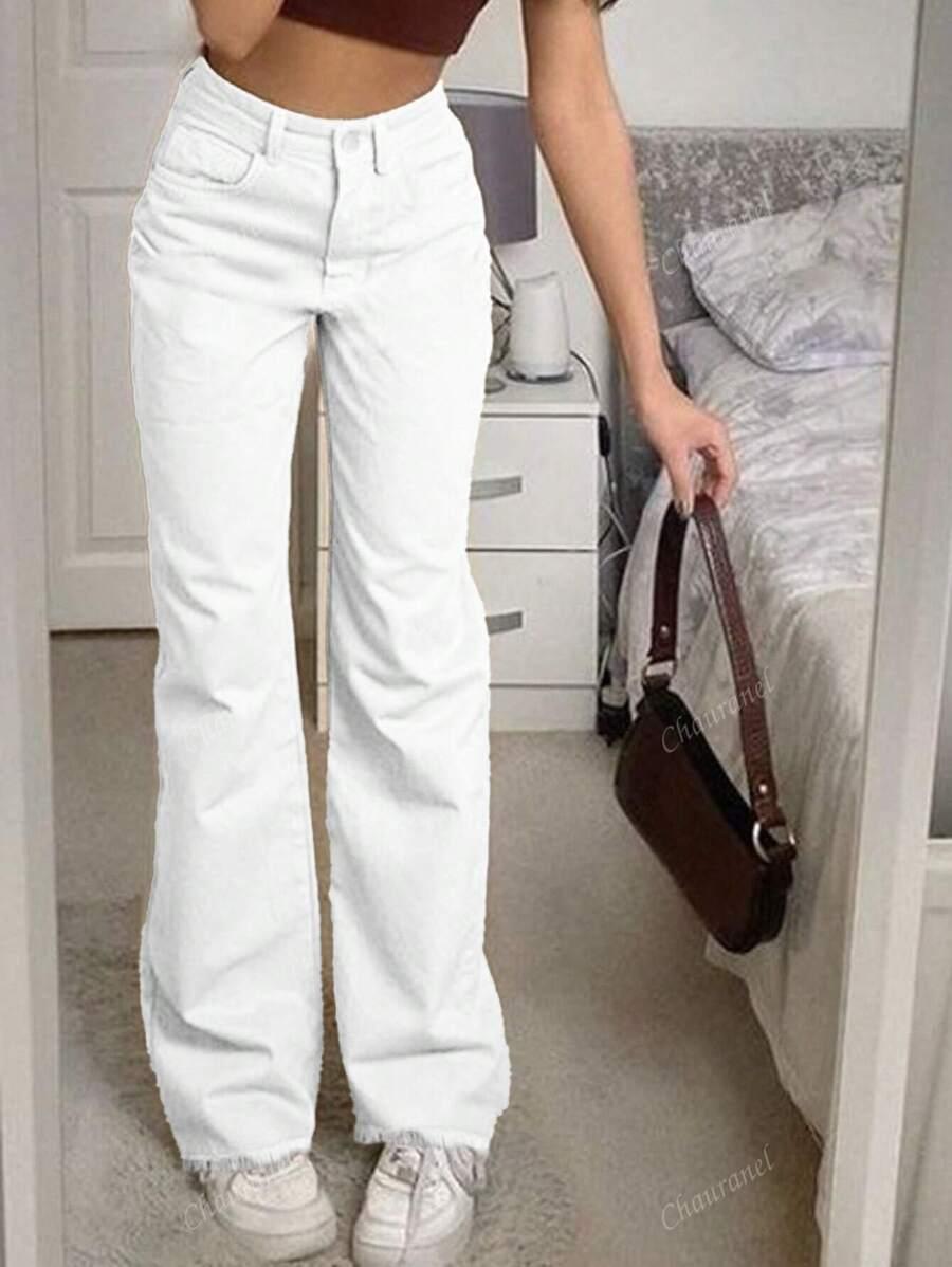 BIAŁE SPODNIE JEANS WYSOKI STAN