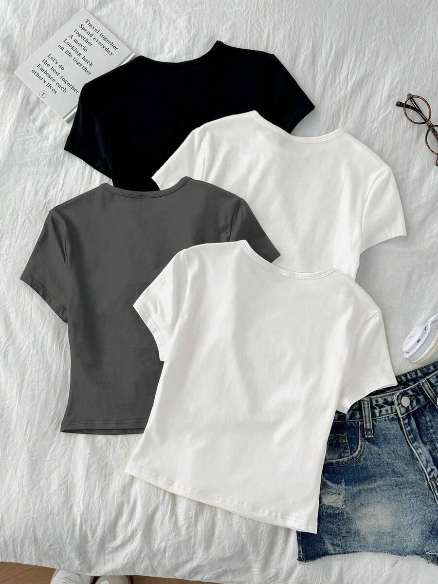 szary t-shirt okrągły dekolt 