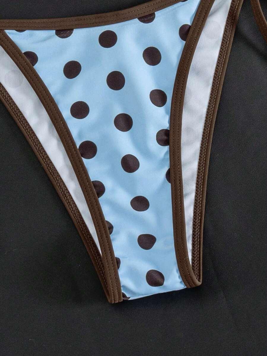 niebieski komplet bikini wzór groszki