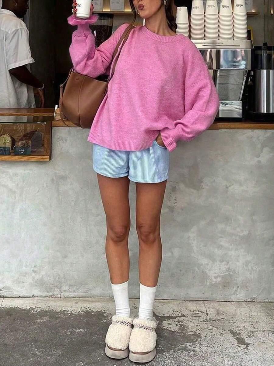 RÓŻOWY DZIANINOWY SWETER