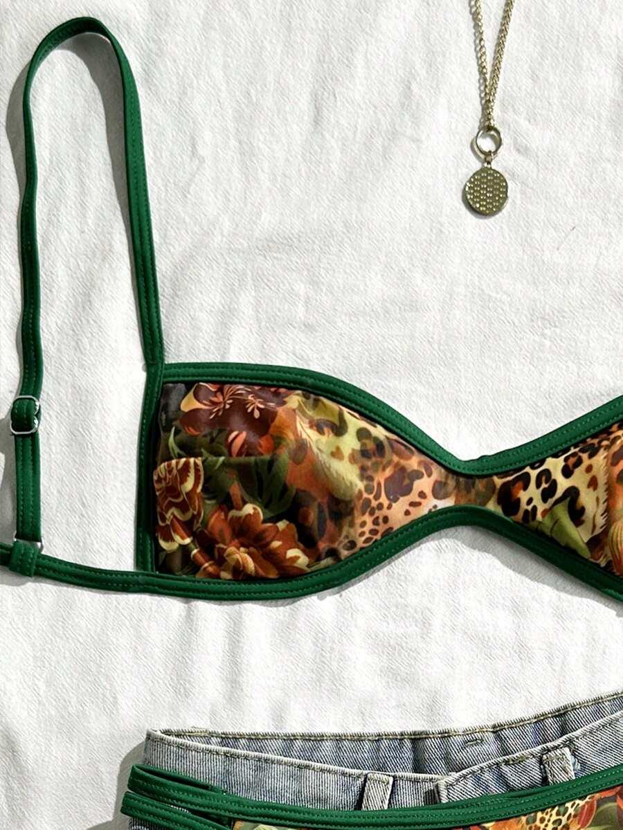 DWUCZĘŚCIOWY STRÓJ KĄPIELOWY ANIMAL PRINT kontrast