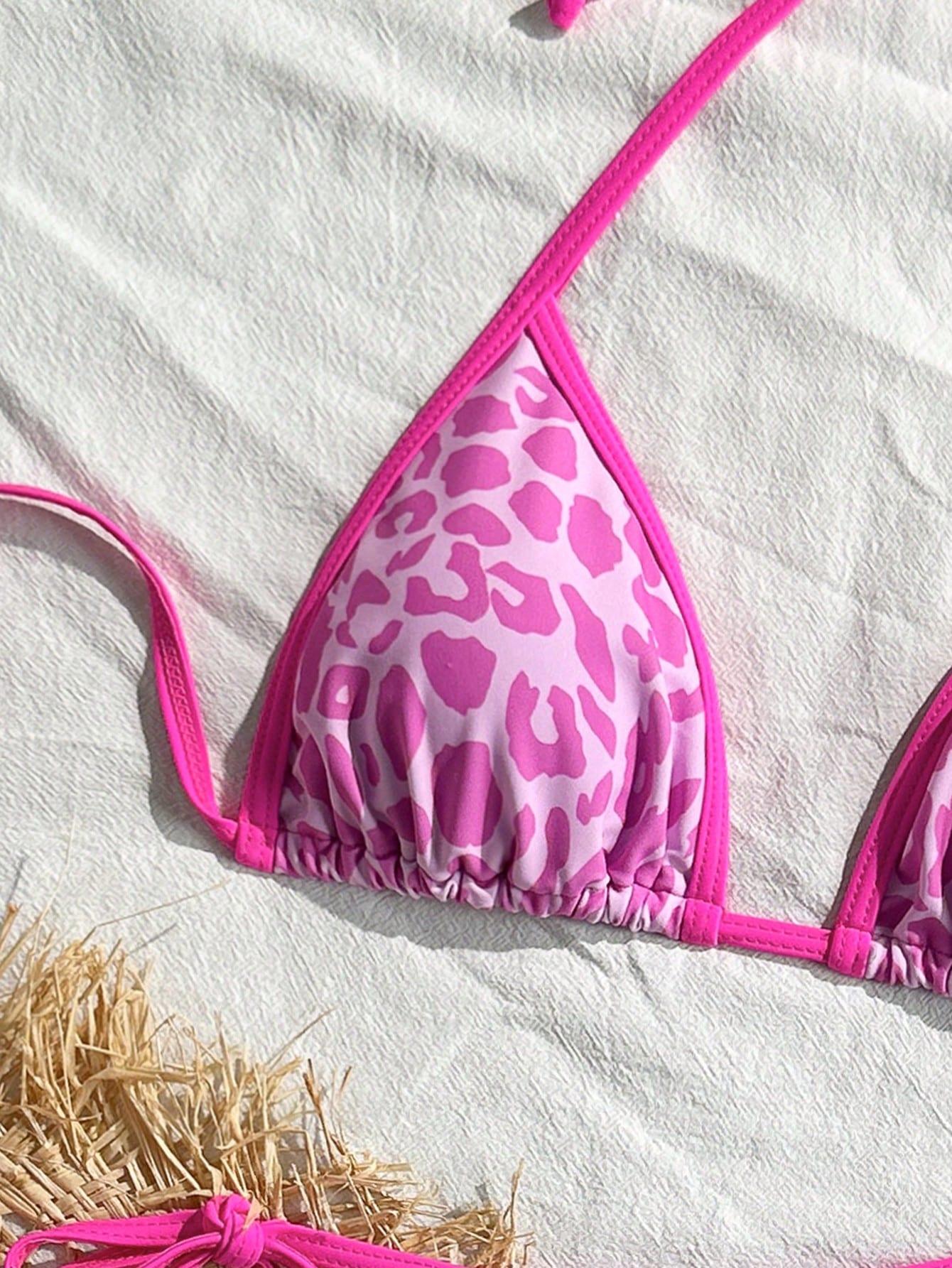 RÓŻOWY DWUCZĘŚCIOWY STRÓJ KĄPIELOWY ANIMAL PRINT