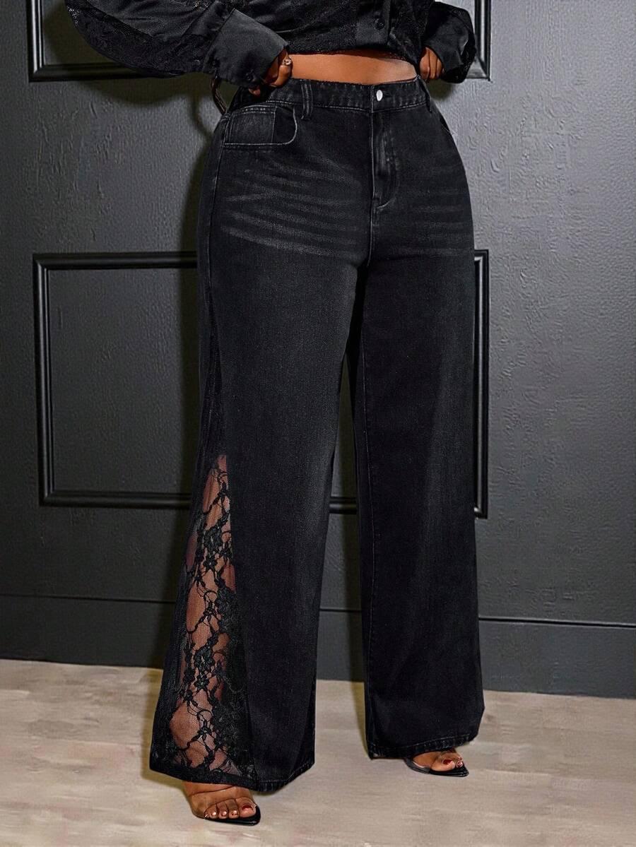 CZARNE SPODNIE JEANS WSTAWKI