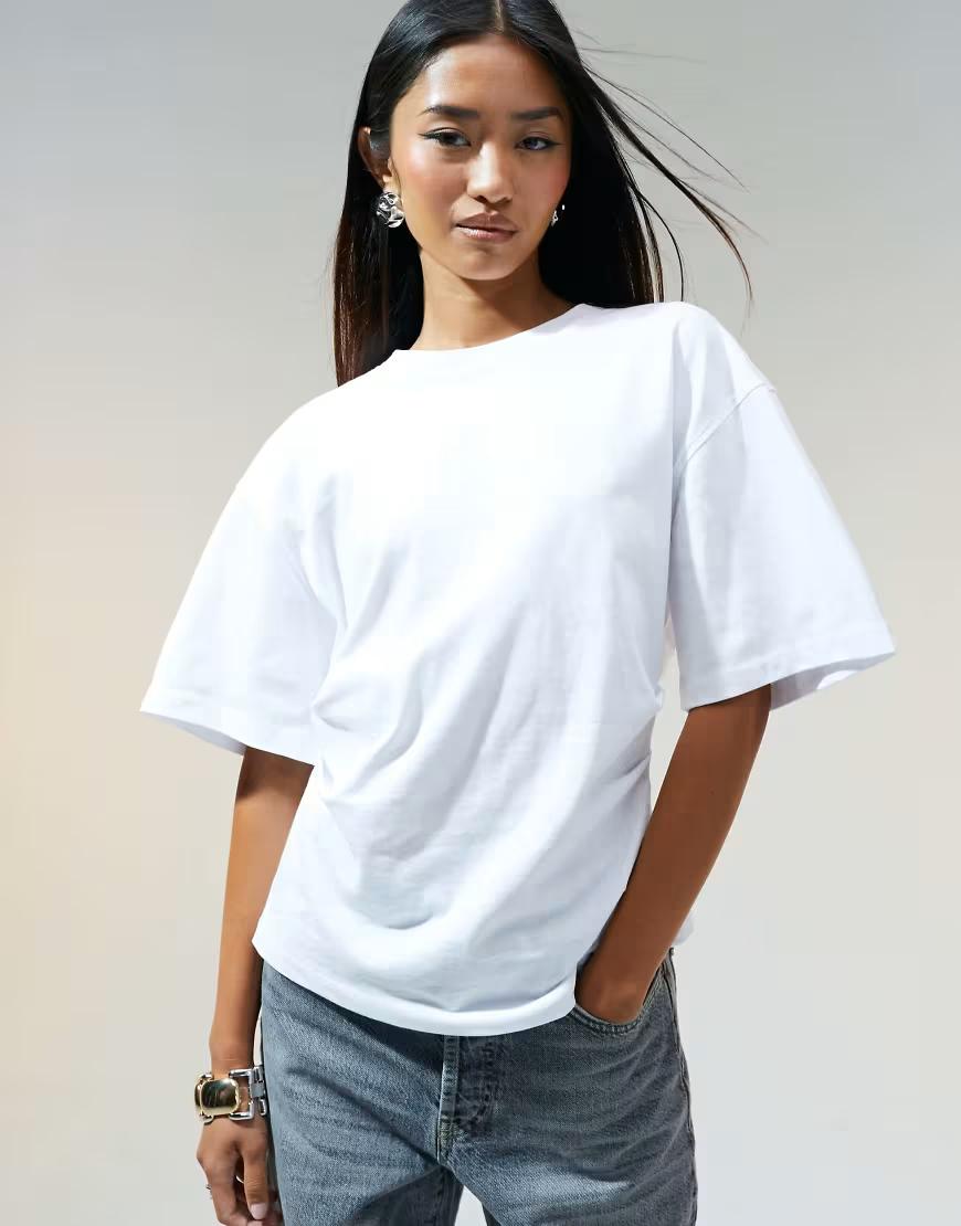 BIAŁY GŁADKI T-SHIRT ROZCIĘCIE