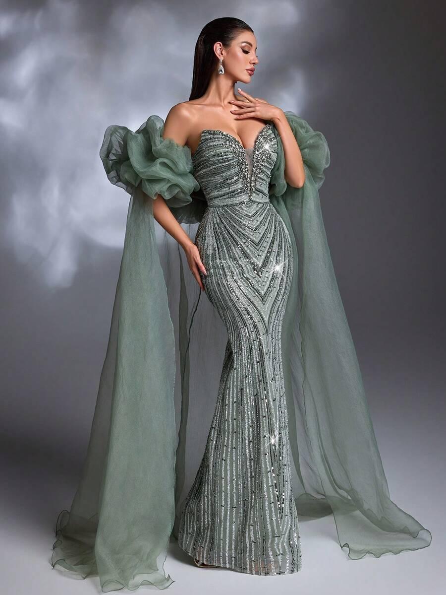 ELEGANCKA SUKIENKA MAXI Z CEKINAMI