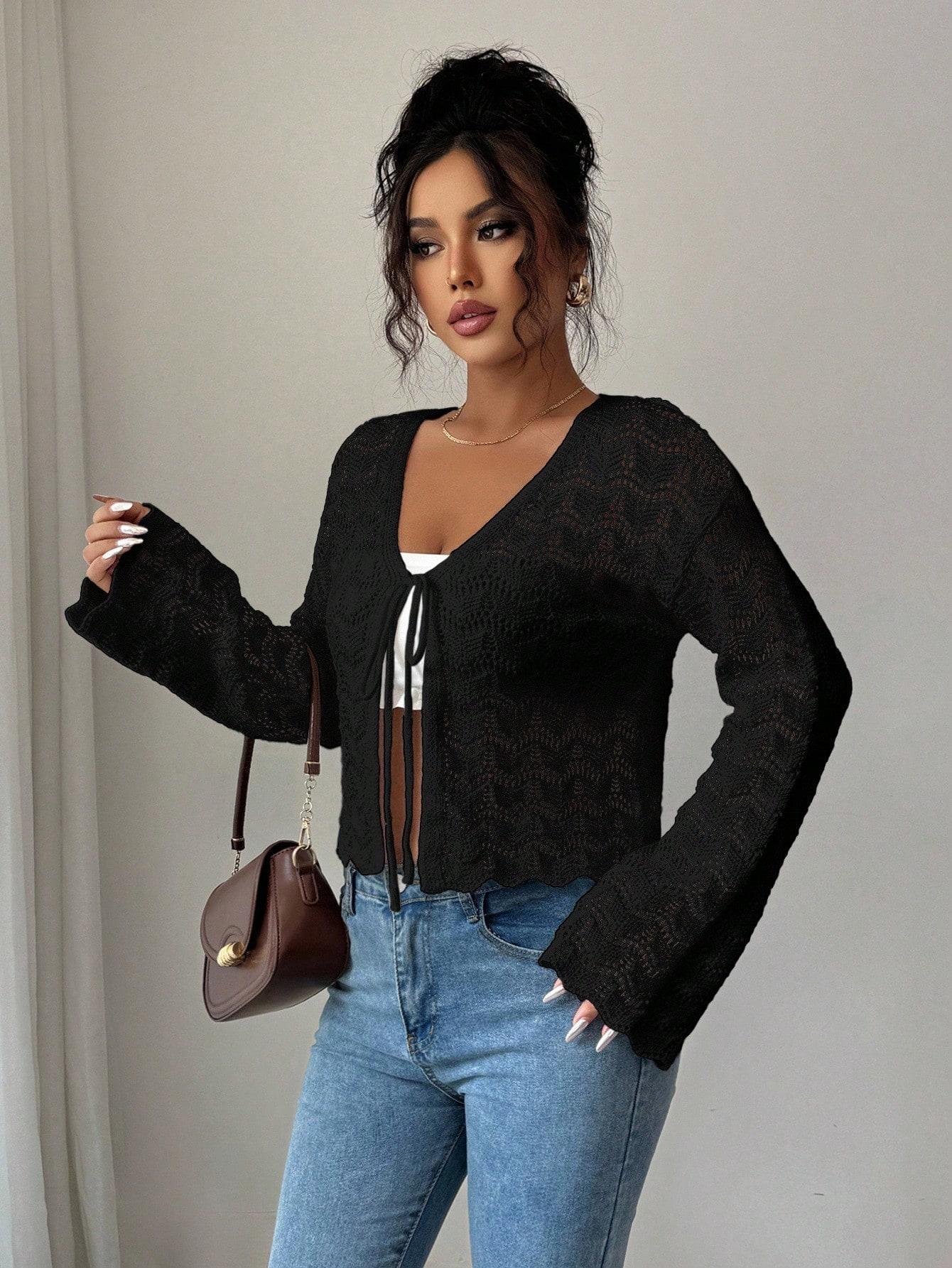 czarny wiązany sweter 