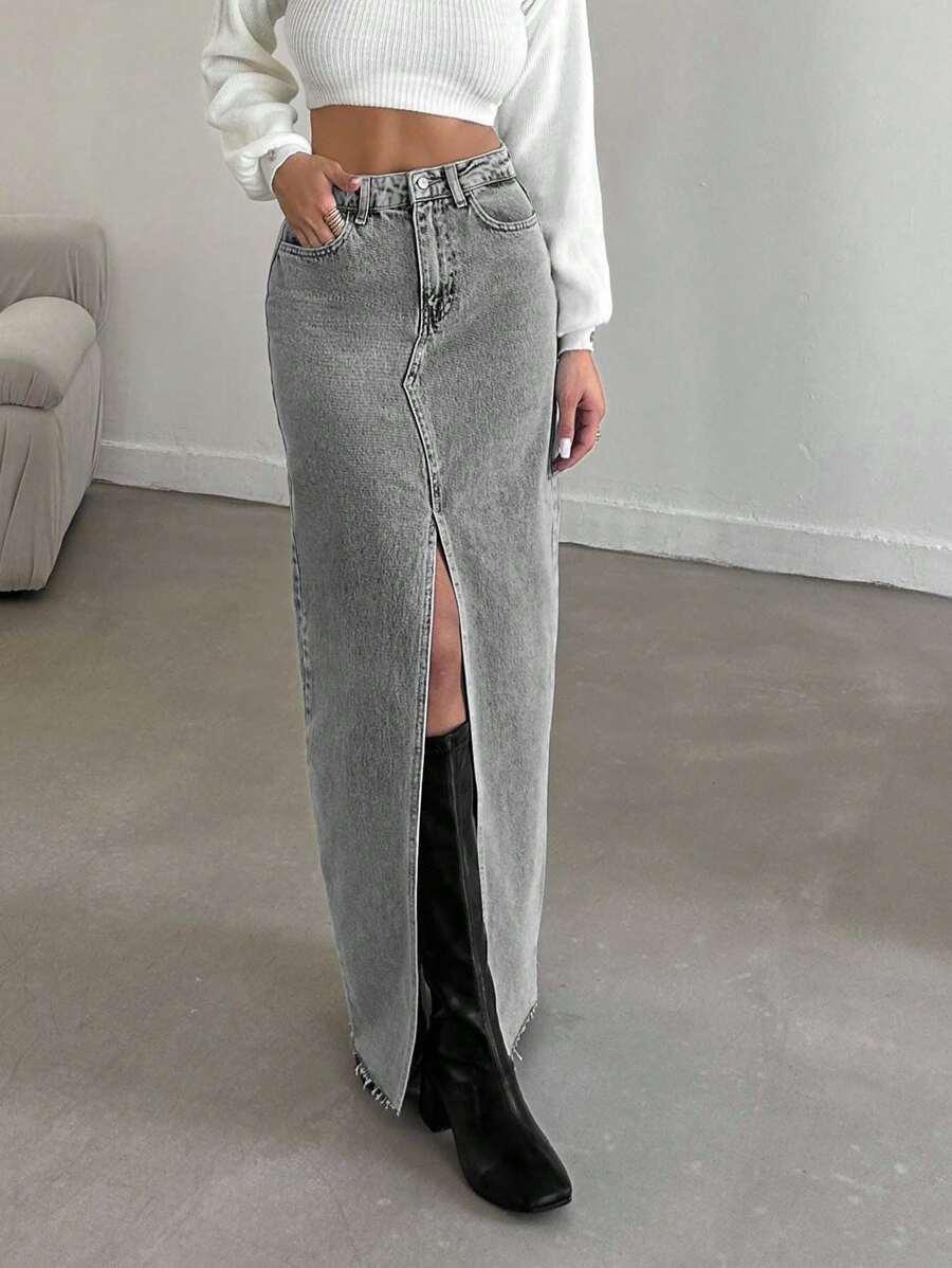 SZARA MAXI SPÓDNICA JEANS