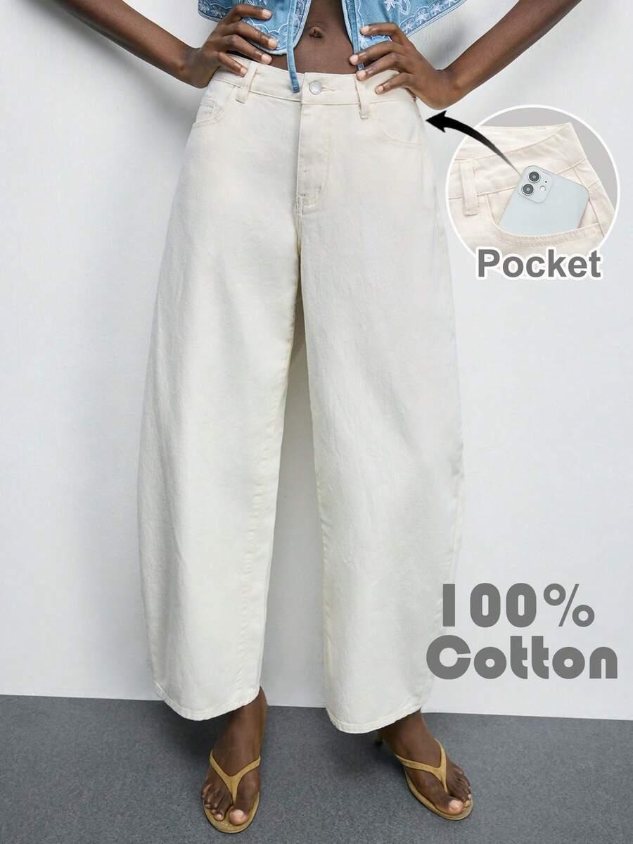 KREMOWE SPODNIE JEANS