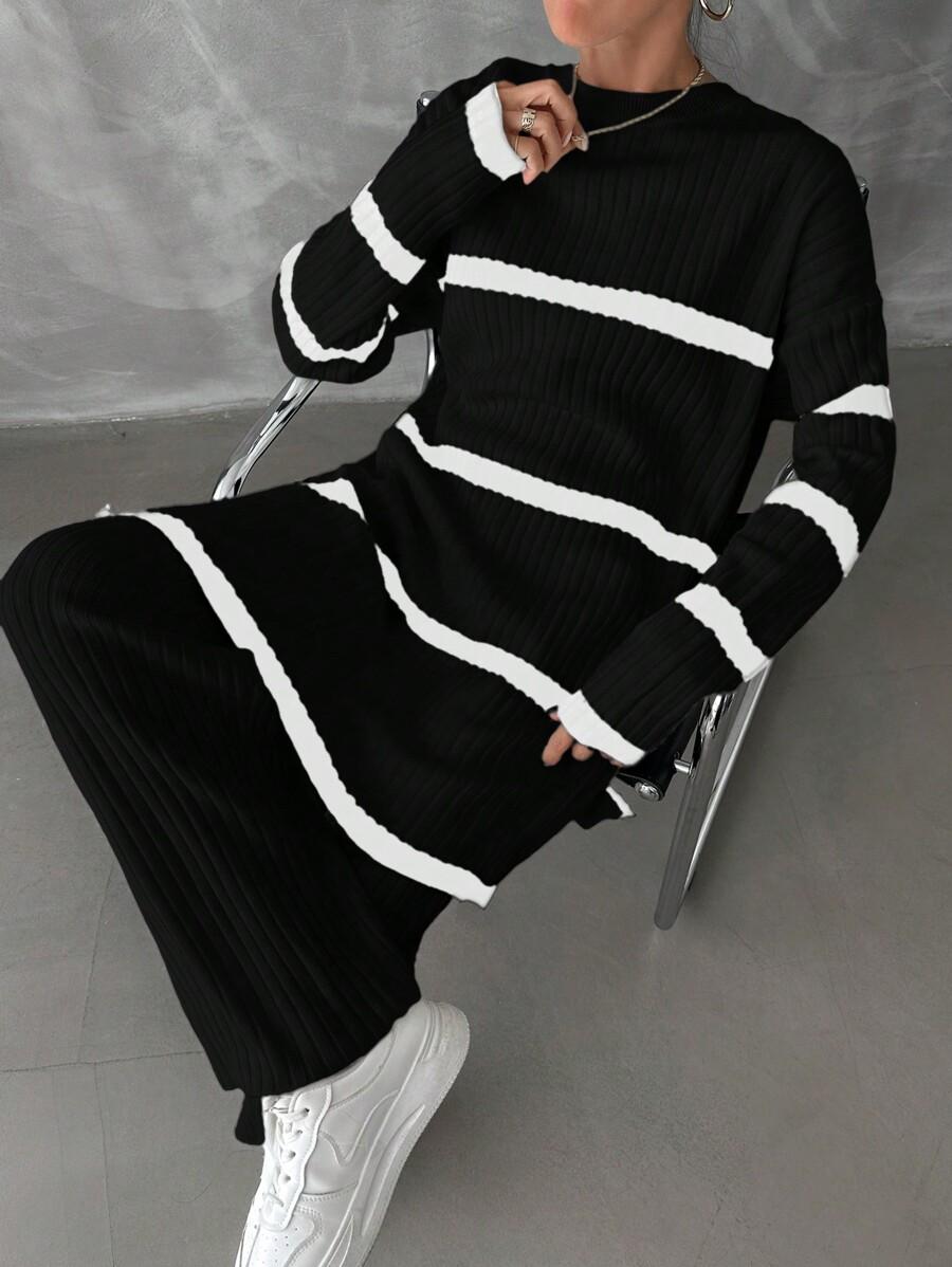 KOMPLET SWETER SPODNIE PASKI 