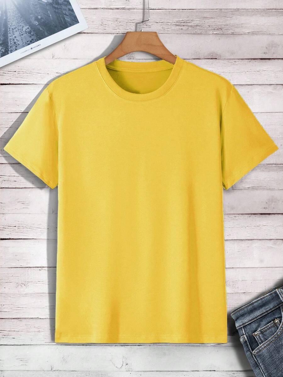 ŻÓŁTY T-SHIRT OKRĄGŁY DEKOLT